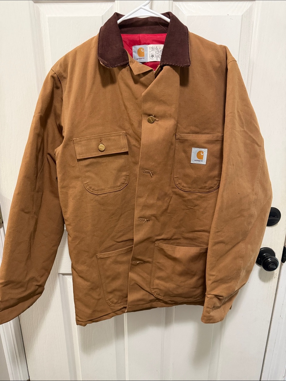 Carhartt Brown Duck Canvas Jacket with Corduroy Collar 6QLCT Size Medium Long
